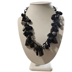 INC Black Glass and Rhinestones Statement Necklace